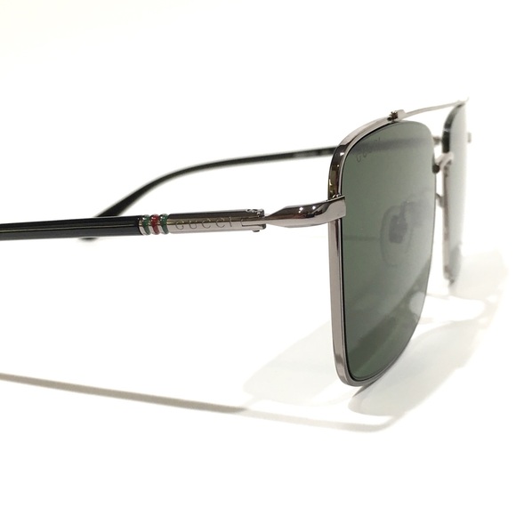 GUCCI AVIATOR SQUARE WEB SUNGLASSES -Black / Ruthenium / Green -NEW WITH CASE - Picture 6 of 12